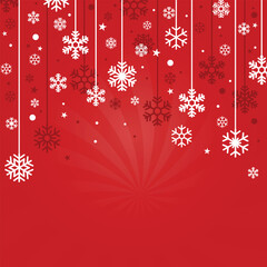 Red Christmas Background with Snow and Snowflakes