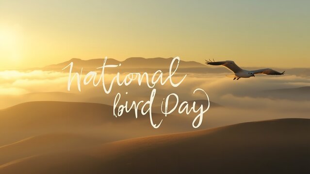 A serene landscape of rolling hills and mountains at sunrise with a bird in flight - Powered by Adobe