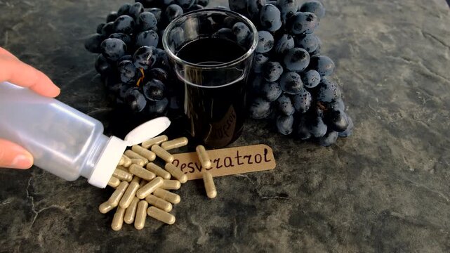 Resveratrol supplements and homeopathy. Selective focus.