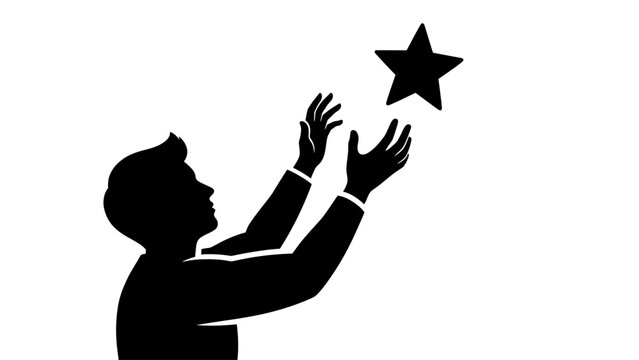 Silhouette of Person Reaching for a Five Pointed Star Silhouette Against White Background business success