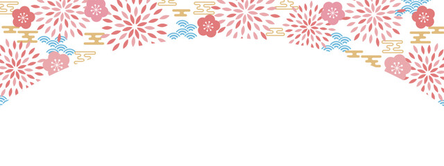 レトロポップなお正月のバナー背景　ホワイト