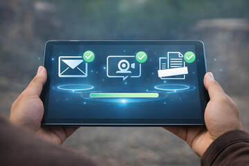 Tablet Displaying Communication and Progress Icons