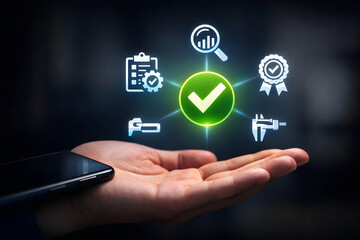 Quality control and assurance icons with smartphone