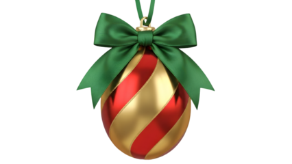 Christmas ornament with green bow isolated on transparent background
