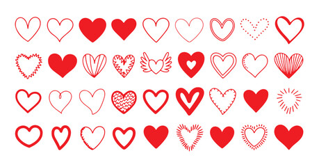 Various red heart shapes vector on white background for valentine day greeting card © MDABDUR