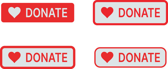 Four red and white donate buttons with heart red symbol
