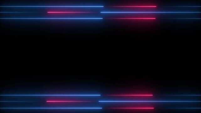 Abstract glowing neon lights blinking lines moving animation. Seamless loop animation of glowing neon lines streaming across on black background