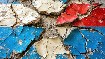 Cracked flag painted on weathered wall