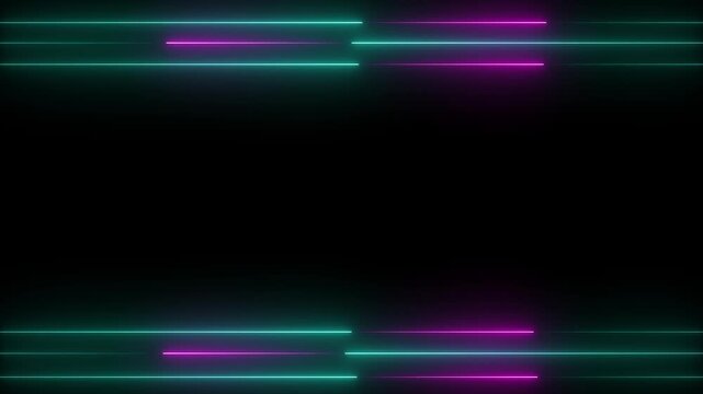 Abstract glowing neon lights blinking lines moving animation. Seamless loop animation of glowing neon lines streaming across on black background
