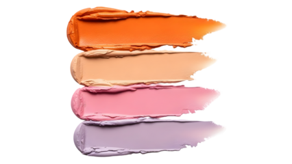 Four swatches of colorful makeup isolated on transparent background