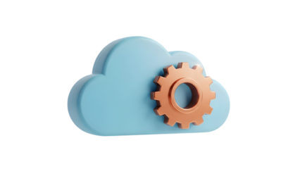 Cloud icon with gear isolated on transparent background