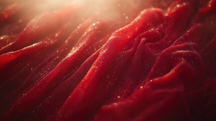 Deep red fabric, draped, glistening