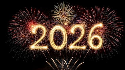 Vibrant fireworks display celebrating 2026 New Year's Eve festivities