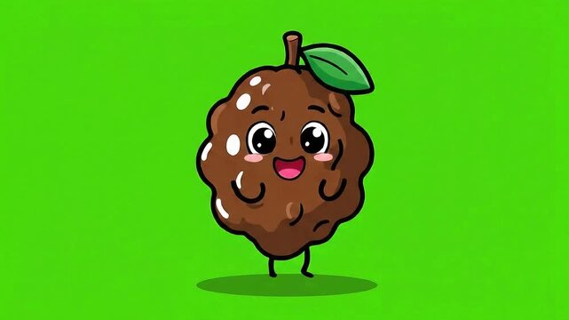 Cute Cartoon Tamarind Character Winking and Jumping in Pixel Art Style on Green Screen Background