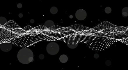 Abstract Waveform Pattern in Futuristic Grid Style with White Neon Lighting on Black Background for Technology Backgrounds