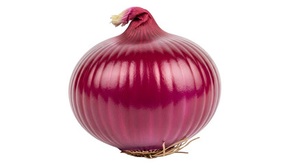 A vibrant red onion with a papery skin on a black background