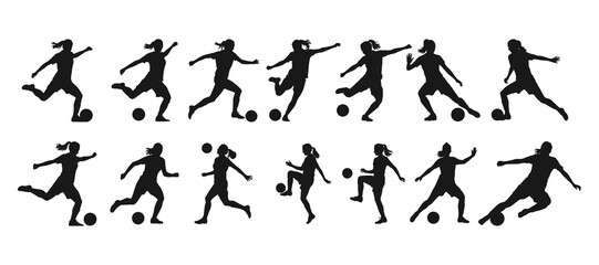 Set of women soccer players silhouette vector