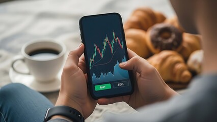 Morning stock trading with breakfast