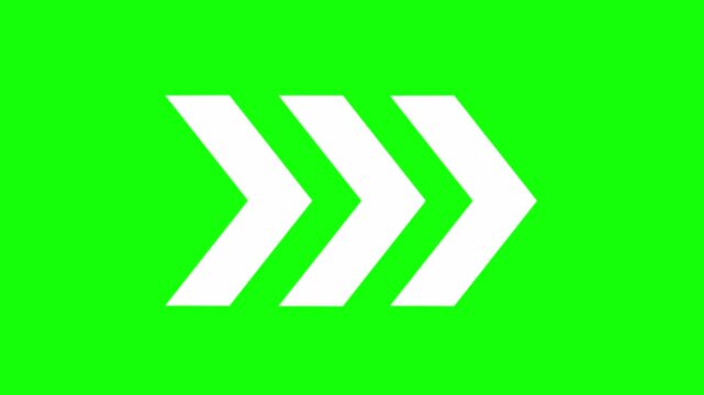 Fast Forward icon. Fast forward arrow icon towards the right with green screen background.