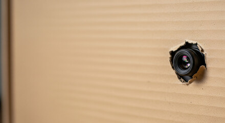 段ボールの穴に隠された隠しカメラとコピースペース