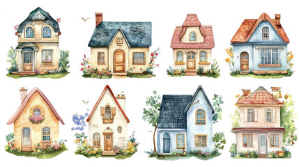 Fototapeta premium A Whimsical Watercolor Journey Through a Magical Village
