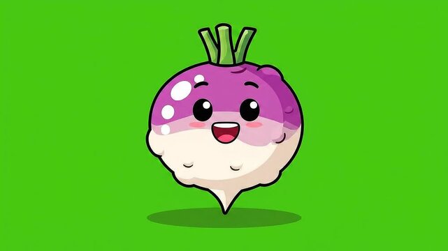 Adorable Pixel Art Turnip Character with Happy Expression Isolated on Green Screen Background