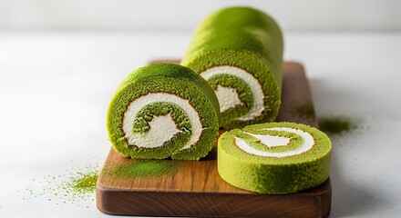 Green tea roll cake with cream filling