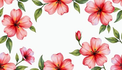 watercolor, Seamless floral background pattern featuring pink spring blossom flowers and green leaves in a vector nature illustration for summer garden wallpaper design