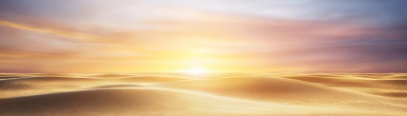 Vast arid desert landscape bathed in fiery sunset hues majestic wilderness scene under golden sky.