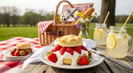 Strawberry shortcake picnic in the park