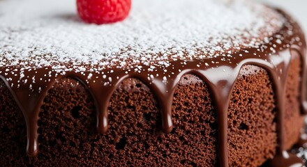 Rich chocolate cake with raspberry topping