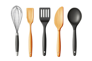 Set of kitchen utensils isolated on transparent background
