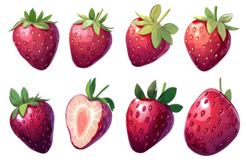 Set of fresh strawberries isolated on transparent background