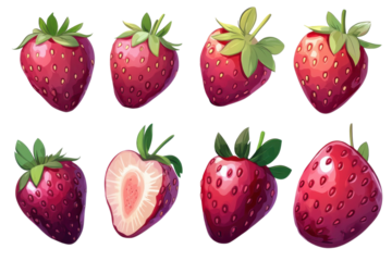 Set of fresh strawberries isolated on transparent background