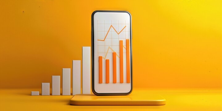 Financial Data in Focus: A smartphone, elegantly displaying a rising chart and growth of business financial metrics, symbolizes the pulse of market dynamics against a vibrant backdrop. - Powered by Adobe