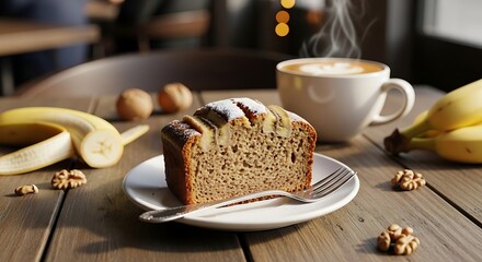 Slice of banana bread with coffee