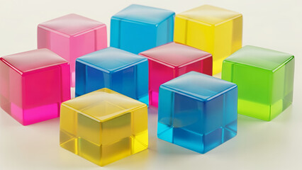 Fototapeta premium Vibrant colorful agar agar cubes arranged on a light background