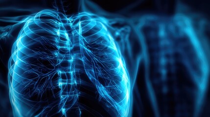 Detailed Representation of Human Lungs with Abstract Neon Glow Highlighting Respiratory System Anatomy and Functionality