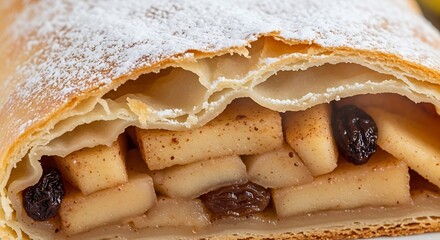 Apple strudel with raisins and cinnamon