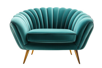 Modern sleek art deco inspired velvet chair isolated on transparent background