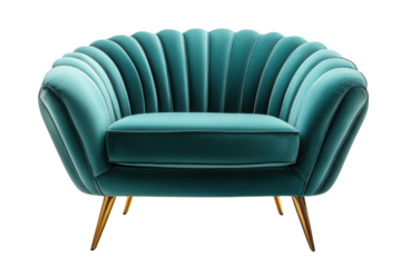 Modern sleek art deco inspired velvet chair isolated on transparent background