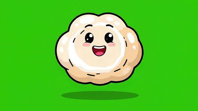 Cute Pixelated Cauliflower Character with Joyful Expression Floats on Green Screen Background