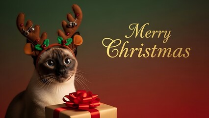 Cat wearing reindeer antlers for christmas