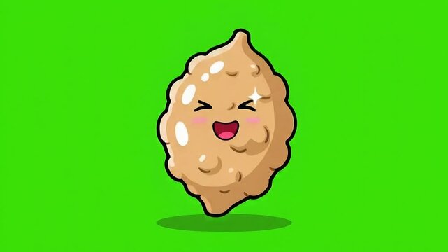 Cute Pixel Art Food Nugget Character With Happy Expression Isolated on Green Screen Chroma Key Background