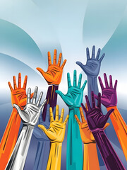 Raised group of hands as symbol of youth unity and participation