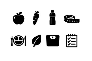 Healthy lifestyle and fitness concepts including food, exercise, weight loss, and diet planning