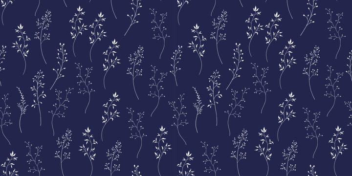 Seamless pattern with wildflowers. Hand drawn vector illustration with spring flowers. Herb and plant.