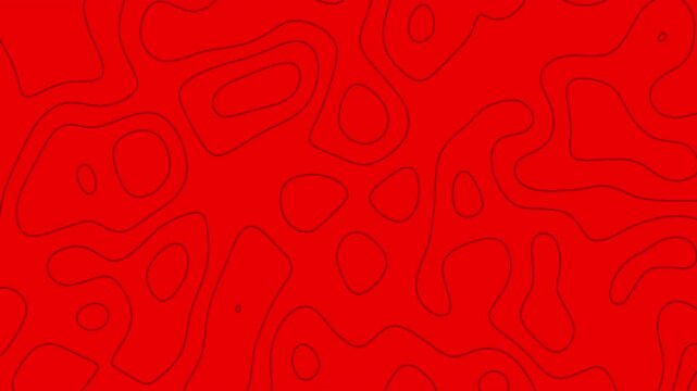 Abstract Red Topographic Background with Minimal Black Contour Lines and Fluid Organic Curves
