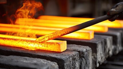 Medium shot of a factory worker performing hardening on shaped metal components focusing on the transformation to increase strength and wear resistance.