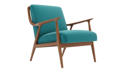 Isolated Teal Armchair, Scandinavian Style, Wood Frame and Upholstery, Contemporary, Luxury